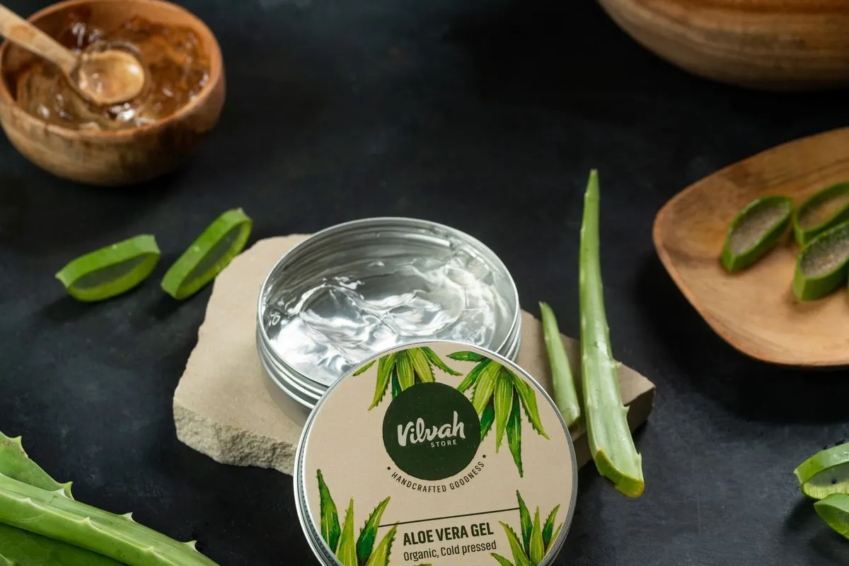 Fresh aloe vera gel prepared for body care